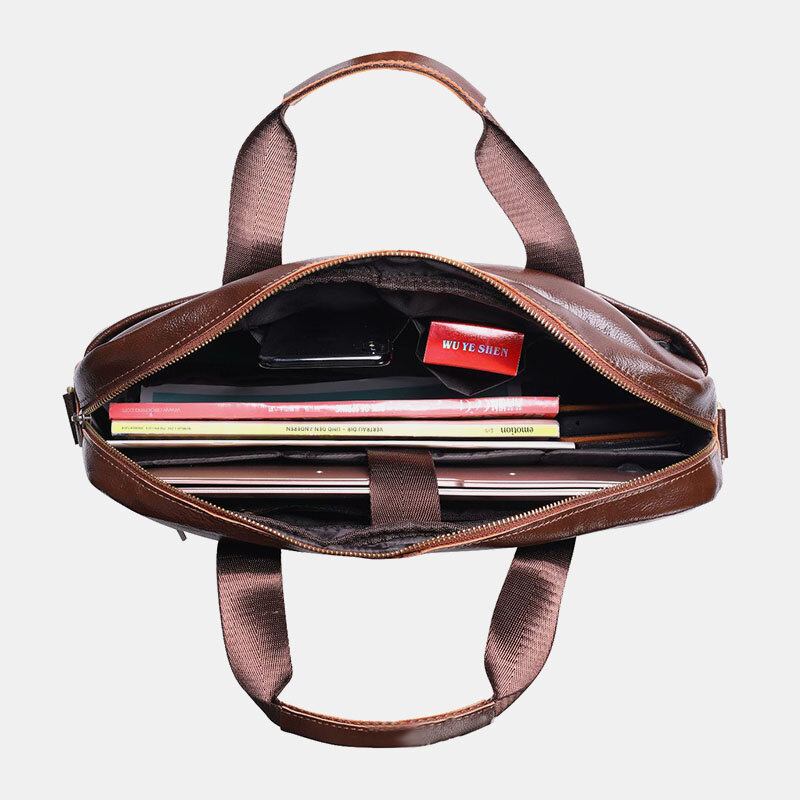 Mænd Ægte Læder Multi-lomme Vintage 14 Tommer Bærbar Taske Messenger Taske Crossbody Tasker Skuldertaske Briefcase