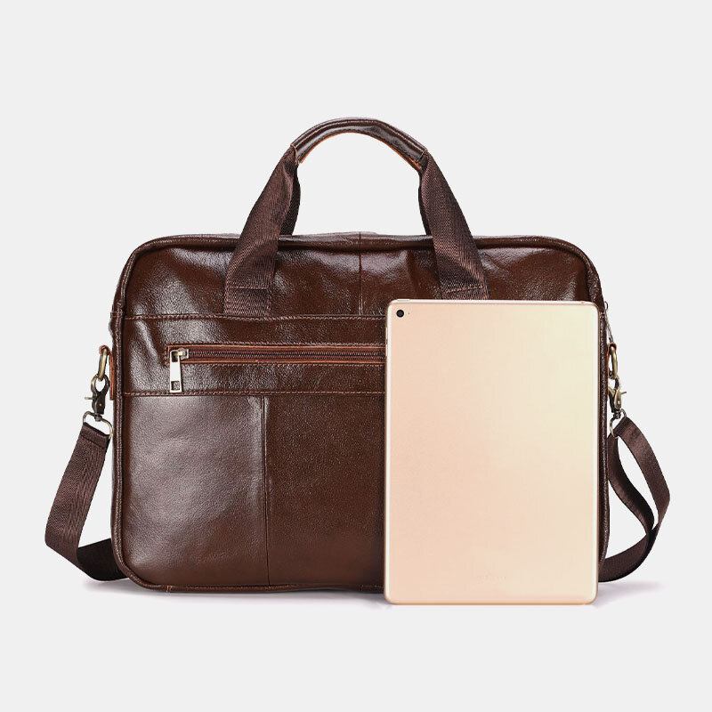 Mænd Ægte Læder Multi-lomme Vintage 14 Tommer Bærbar Taske Messenger Taske Crossbody Tasker Skuldertaske Briefcase