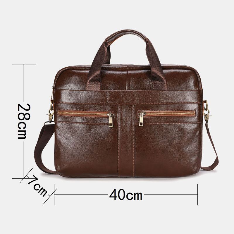 Mænd Ægte Læder Multi-lomme Vintage 14 Tommer Bærbar Taske Messenger Taske Crossbody Tasker Skuldertaske Briefcase