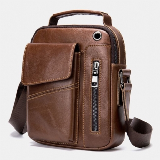 Mænd Ægte Læder Multi-lommers Øretelefon Hul Vintage Vandtætte Crossbody Tasker Skuldertasker