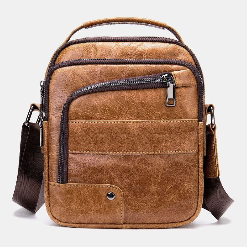 Mænd Ægte Læder Multi-lommers Øretelefon Hul Vintage Vandtætte Crossbody Tasker Skuldertasker