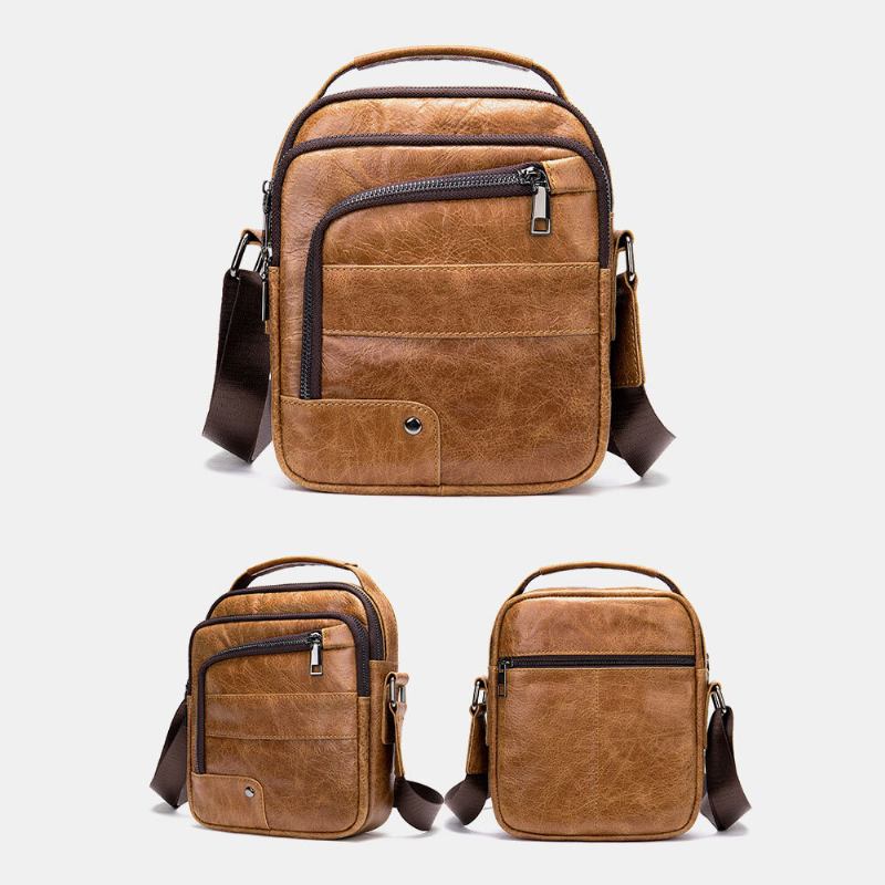 Mænd Ægte Læder Multi-lommers Øretelefon Hul Vintage Vandtætte Crossbody Tasker Skuldertasker