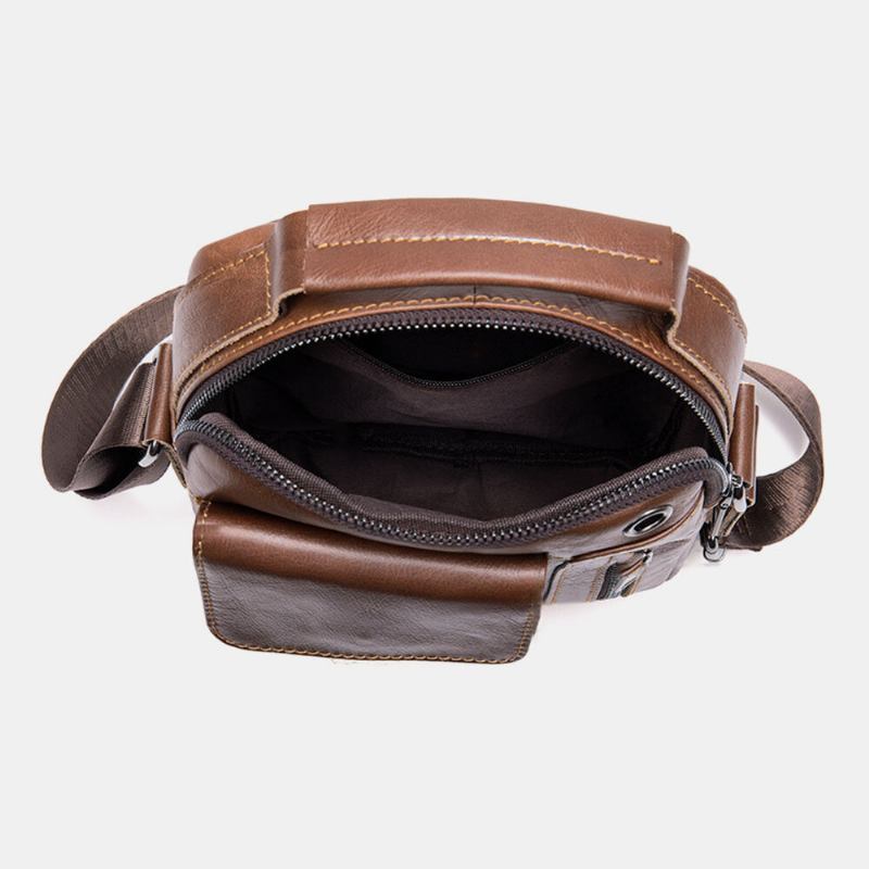 Mænd Ægte Læder Multi-lommers Øretelefon Hul Vintage Vandtætte Crossbody Tasker Skuldertasker