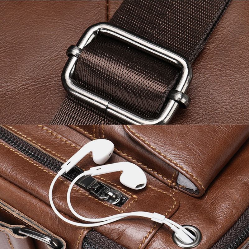 Mænd Ægte Læder Multi-lommers Øretelefon Hul Vintage Vandtætte Crossbody Tasker Skuldertasker