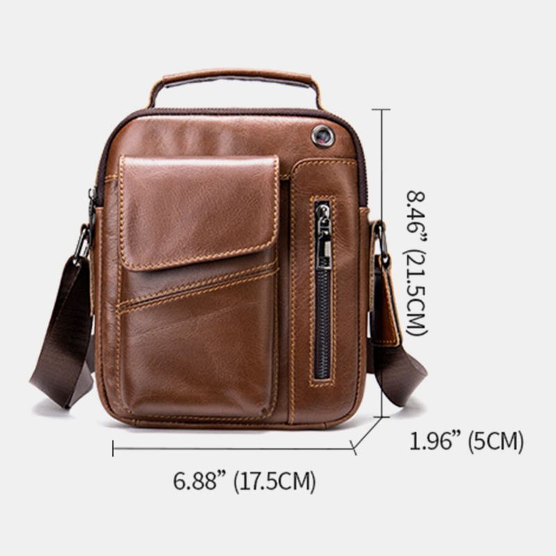 Mænd Ægte Læder Multi-lommers Øretelefon Hul Vintage Vandtætte Crossbody Tasker Skuldertasker