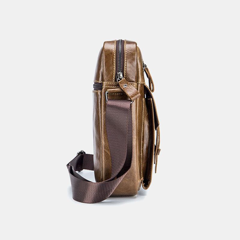 Mænd Ægte Læder Multi-pocket Anti-tyveri Crossbody Taske Skuldertaske