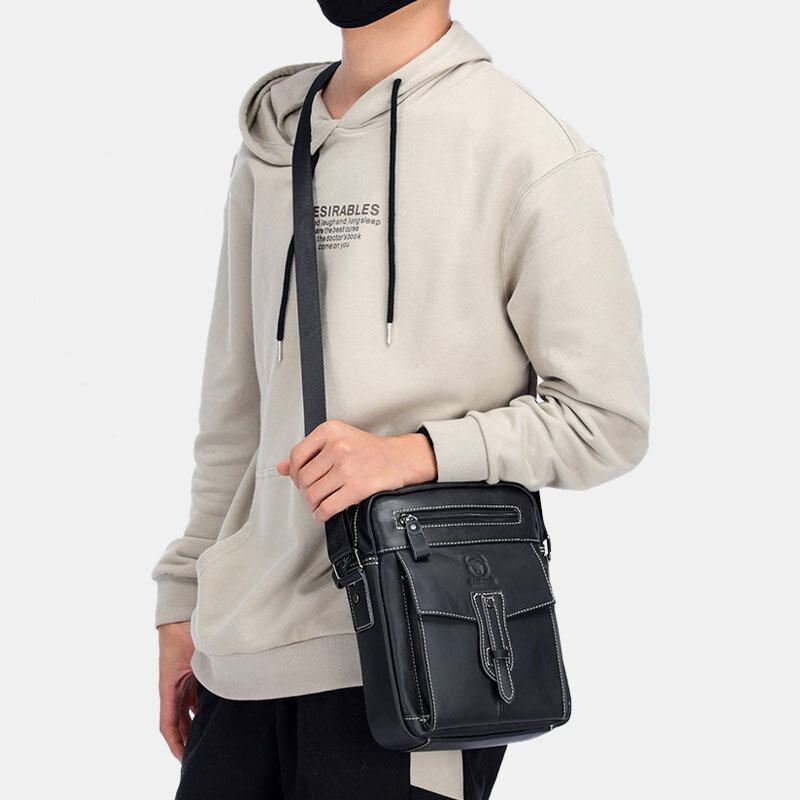 Mænd Ægte Læder Multi-pocket Anti-tyveri Crossbody Taske Skuldertaske