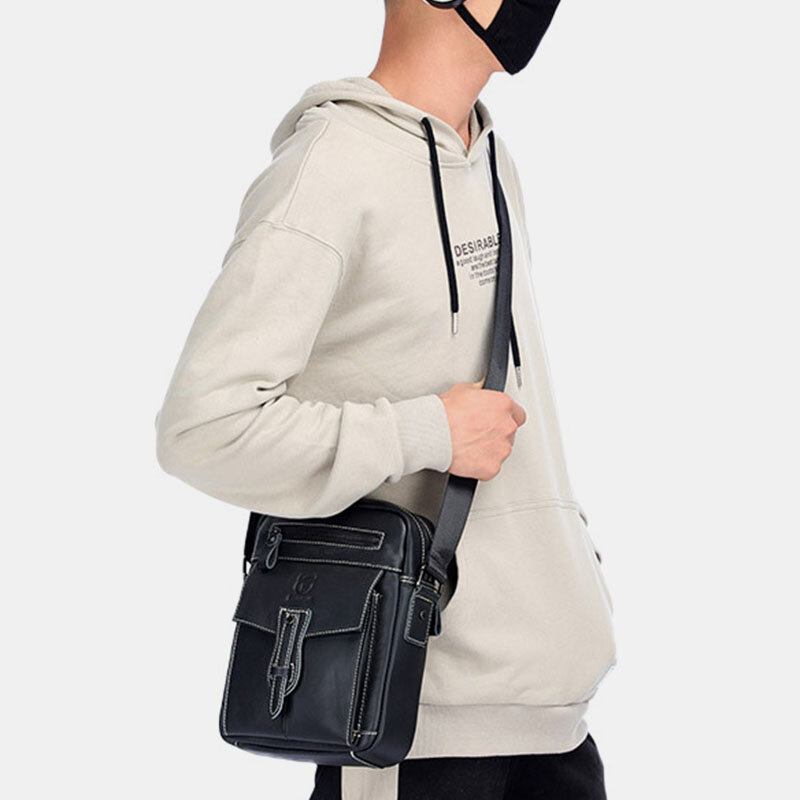 Mænd Ægte Læder Multi-pocket Anti-tyveri Crossbody Taske Skuldertaske