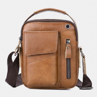 Mænd Ægte Læder Multi-pocket Hovedtelefon Hul Vintage 6.5 Tommer Telefontaske Crossbody Taske Skuldertaske Messenger Briefcase