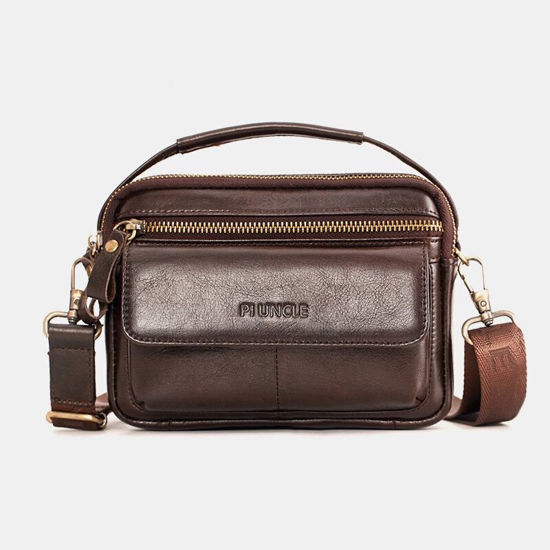 Mænd Ægte Læder Multifunktion Multi-bære 6.5 Tommer Telefontaske Crossbody Taske Taljetaske