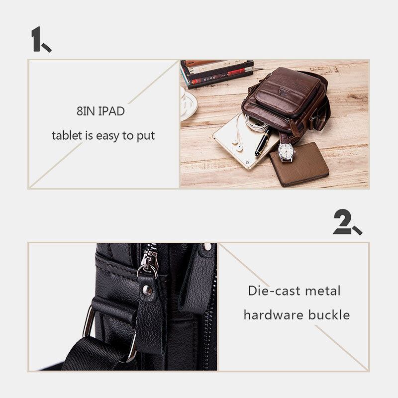 Mænd Ægte Læder Multifunktion Multi-lomme Vandtæt Crossbody Taske Skuldertaske