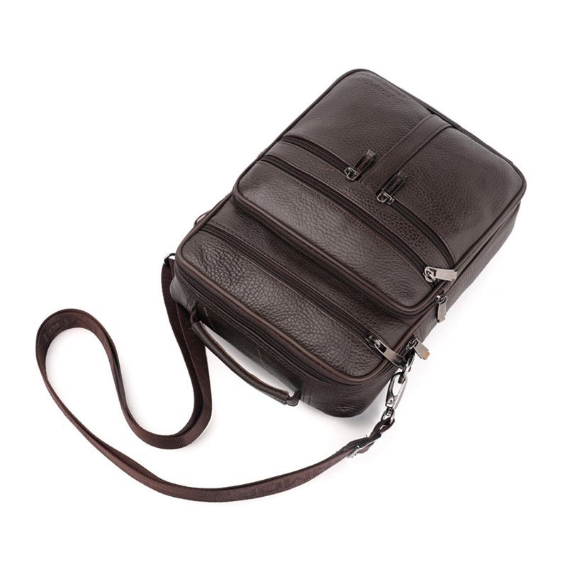 Mænd Ægte Læder Multifunktionel Crossbody Taske Business Casual Multi-lomme Lynlås Skulder Crossbody Taske