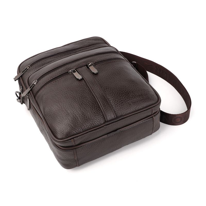 Mænd Ægte Læder Multifunktionel Crossbody Taske Business Casual Multi-lomme Lynlås Skulder Crossbody Taske