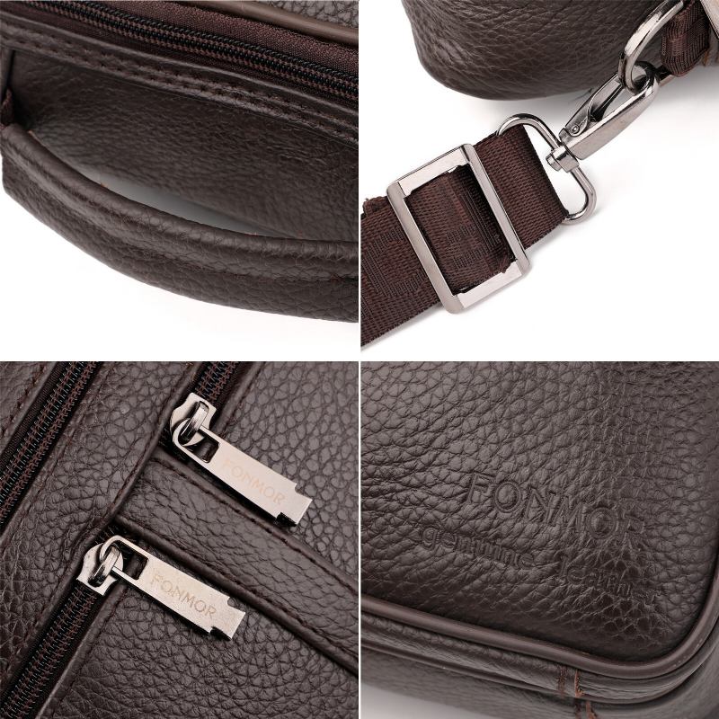 Mænd Ægte Læder Multifunktionel Crossbody Taske Business Casual Multi-lomme Lynlås Skulder Crossbody Taske