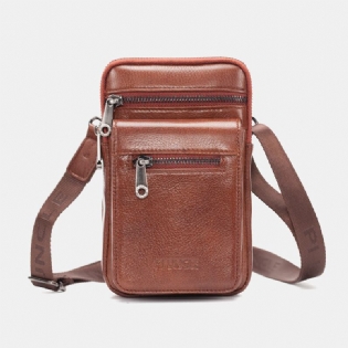 Mænd Ægte Læder Okselæder Multi-bære Retro 7.2 Tommer Telefon Crossbody Taske Hængende Bælte Taske Taljetaske