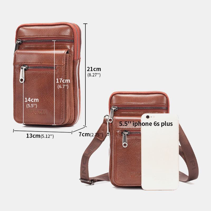 Mænd Ægte Læder Okselæder Multi-bære Retro 7.2 Tommer Telefon Crossbody Taske Hængende Bælte Taske Taljetaske