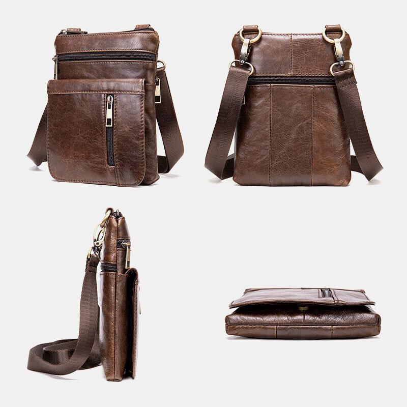 Mænd Ægte Læder Retro Business Ensfarvet Læder Lynlås Crossbody Taske Skuldertaske