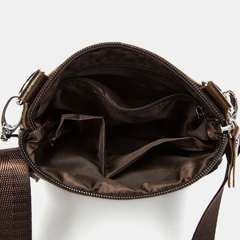 Mænd Ægte Læder Retro Business Ensfarvet Læder Lynlås Crossbody Taske Skuldertaske