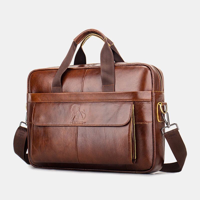 Mænd Ægte Læder Retro Business Multifunktion 13 Tommer Bærbar Taske Håndtaske Briefcase Crossbody Taske