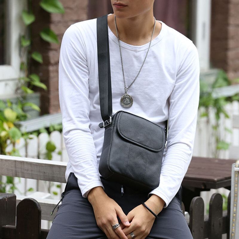 Mænd Ægte Læder Vandtæt Multifunktion Anti-tyveri Casual Crossbody Taske Skuldertaske