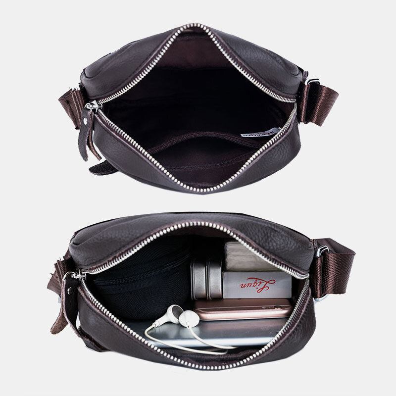 Mænd Ægte Læder Vandtæt Multifunktion Multi-layer Crossbody Taske Skuldertaske