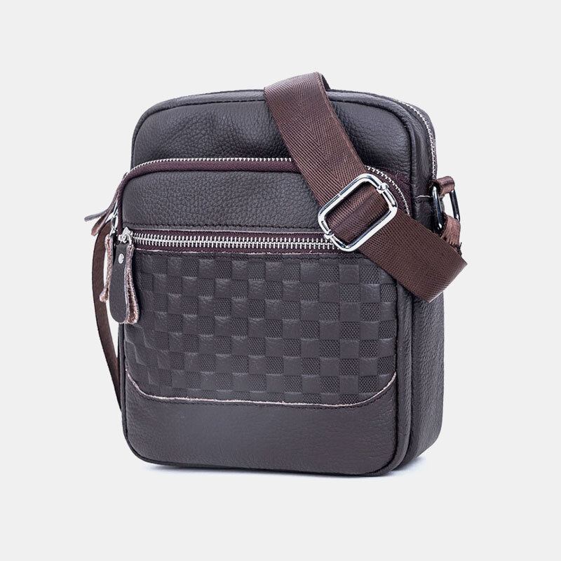 Mænd Ægte Lædervævet Vandtæt Multifunktions Multi-lags Crossbody Taske Skuldertaske