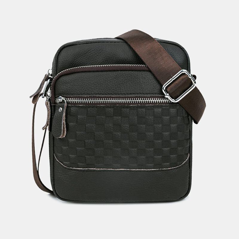 Mænd Ægte Lædervævet Vandtæt Multifunktions Multi-lags Crossbody Taske Skuldertaske