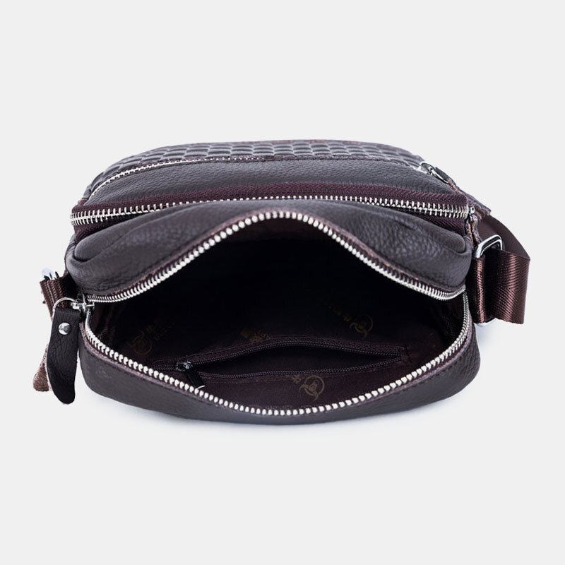 Mænd Ægte Lædervævet Vandtæt Multifunktions Multi-lags Crossbody Taske Skuldertaske