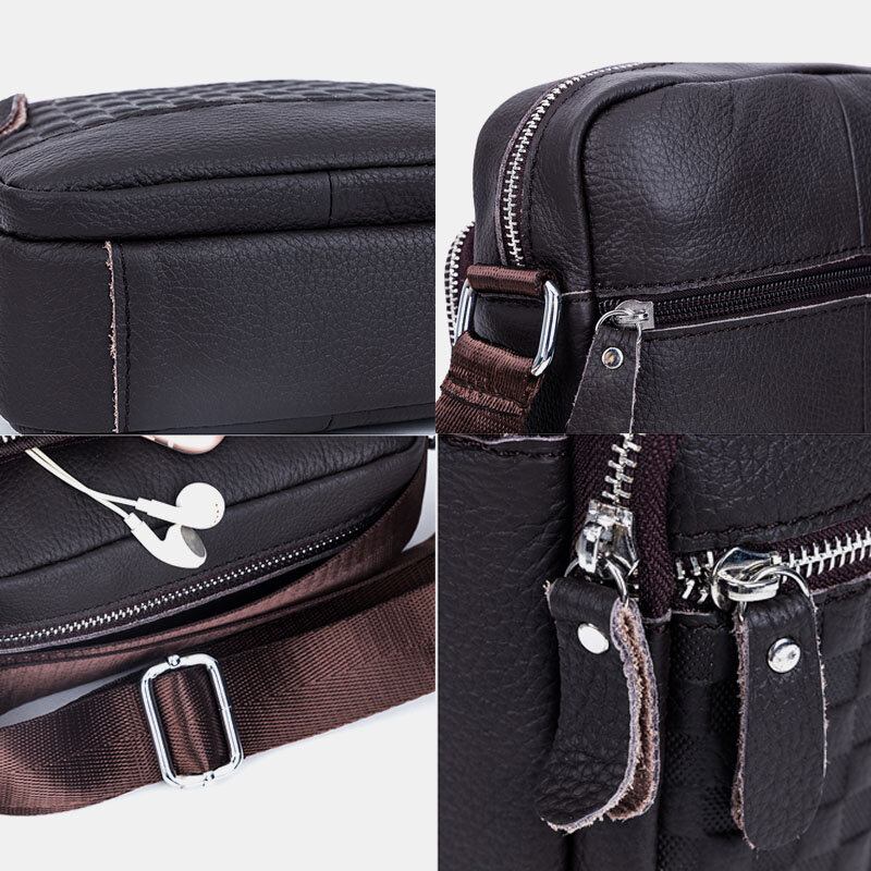 Mænd Ægte Lædervævet Vandtæt Multifunktions Multi-lags Crossbody Taske Skuldertaske