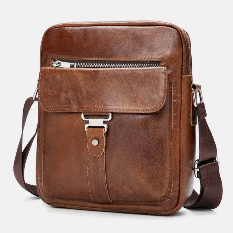 Mænd Business Retro Ægte Læder Vandtæt Slidfast Crossbody Taske