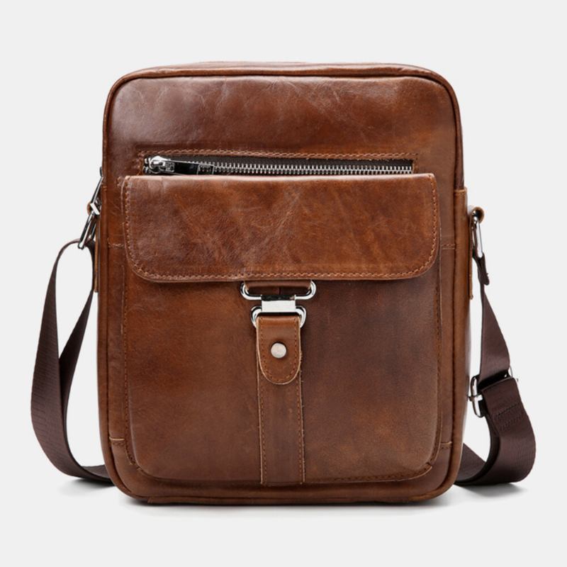 Mænd Business Retro Ægte Læder Vandtæt Slidfast Crossbody Taske