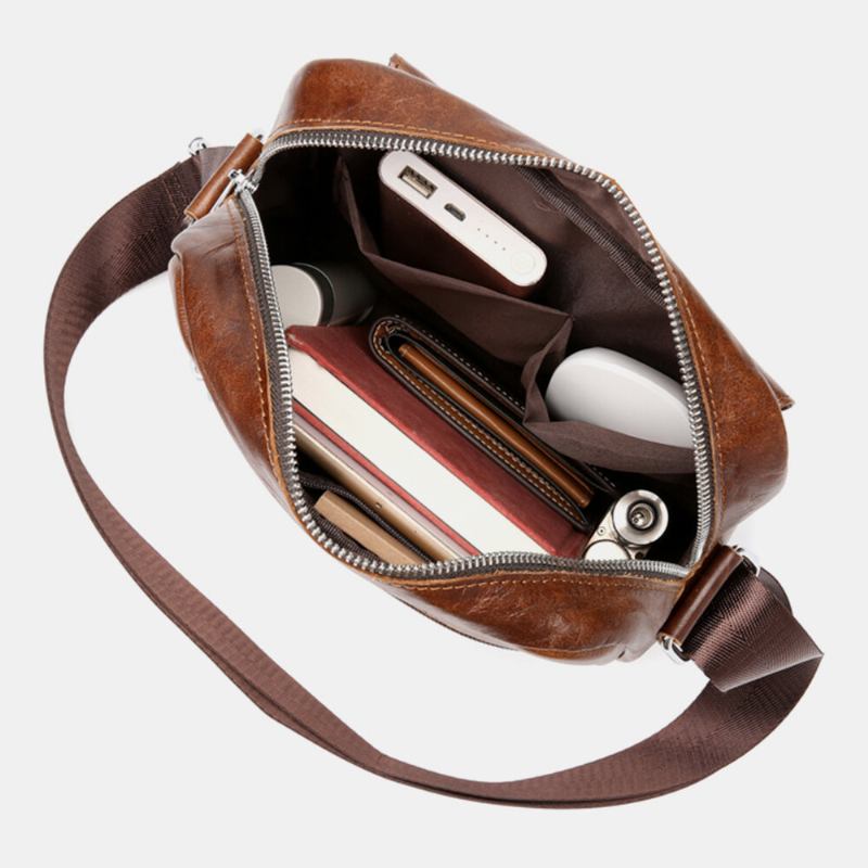 Mænd Business Retro Ægte Læder Vandtæt Slidfast Crossbody Taske