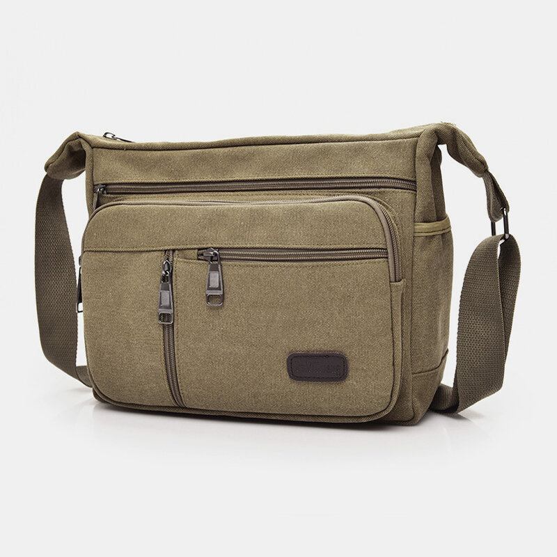 Mænd Canvas Flerlags Stor Kapacitet Casual Ensfarvet Crossbody-taske Skuldertaske