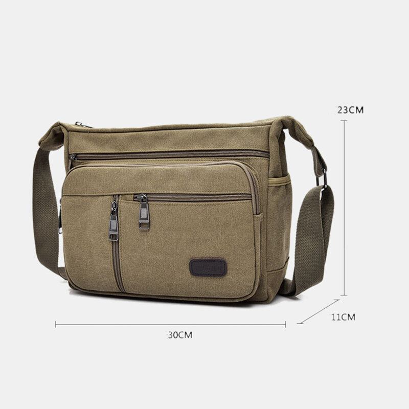 Mænd Canvas Flerlags Stor Kapacitet Casual Ensfarvet Crossbody-taske Skuldertaske