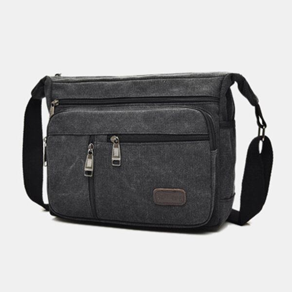 Mænd Canvas Flerlags Stor Kapacitet Casual Ensfarvet Crossbody-taske Skuldertaske