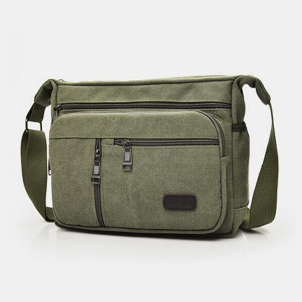 Mænd Canvas Flerlags Stor Kapacitet Casual Ensfarvet Crossbody-taske Skuldertaske