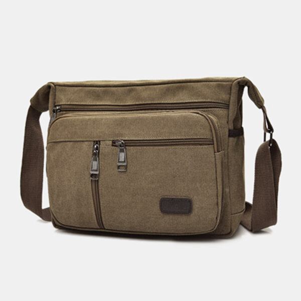 Mænd Canvas Flerlags Stor Kapacitet Casual Ensfarvet Crossbody-taske Skuldertaske