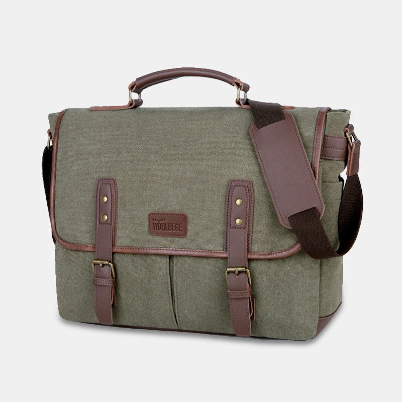 Mænd Canvas Multi-lomme Slidfast Vintage Business Messenger Taske Laptoptaske Crossbody Taske Håndtaske