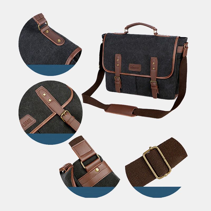 Mænd Canvas Multi-lomme Slidfast Vintage Business Messenger Taske Laptoptaske Crossbody Taske Håndtaske