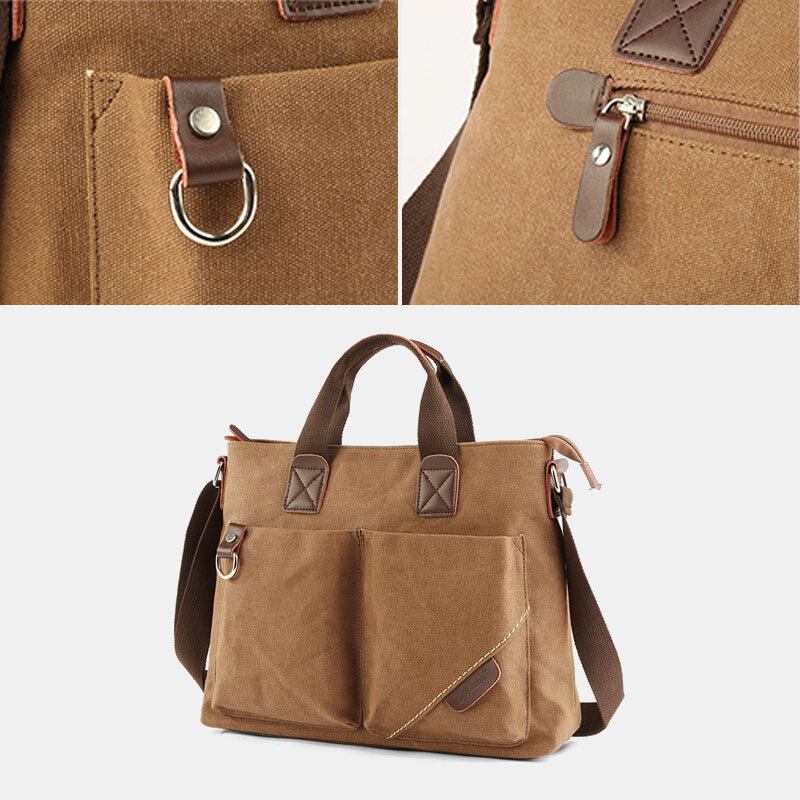 Mænd Canvas Multi-lomme Slidfaste Crossbody-tasker Retro Casual Stor Kapacitet Lynlås Skuldertaske Håndtaske