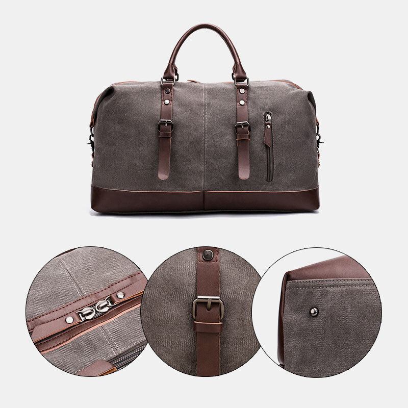 Mænd Canvas Pu-læder Med Stor Kapacitet Håndtaske Med Flere Lommer Skuldertaske Rejsetaske Duffle Taske Crossbody-taske