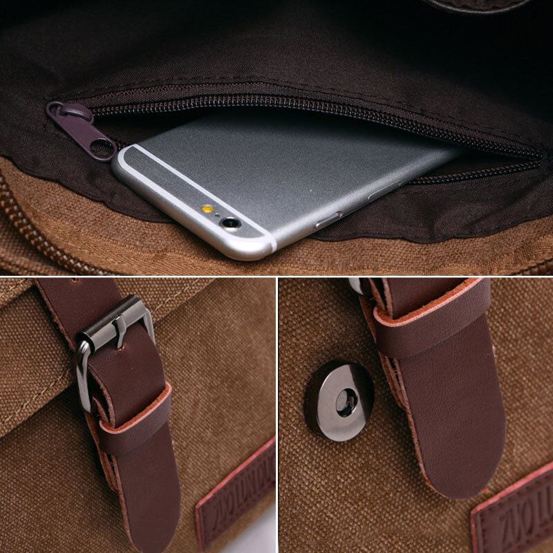 Mænd Canvas Ryg Tyverisikret Lynlåslomme Crossbody-tasker Casual Stor Kapacitet 6.3 Tommer Telefontaske Skuldertaske