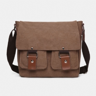 Mænd Dobbelt Frontlomme Med Stor Kapacitet Crossbody-taske Retro Canvas Vandret Ensfarvet Anti-tyveri Skuldertaske