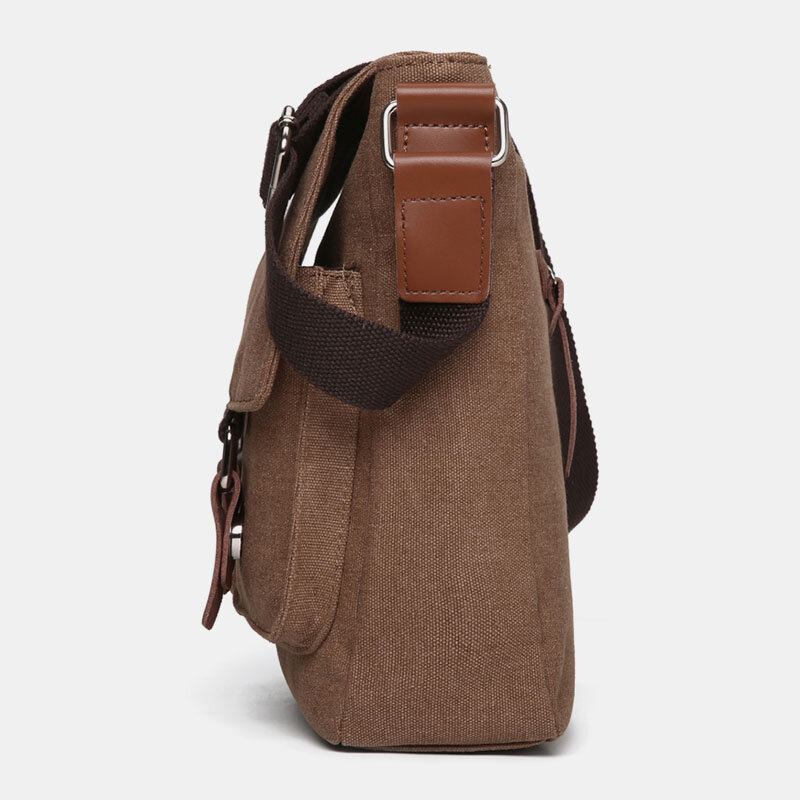 Mænd Dobbelt Frontlomme Med Stor Kapacitet Crossbody-taske Retro Canvas Vandret Ensfarvet Anti-tyveri Skuldertaske