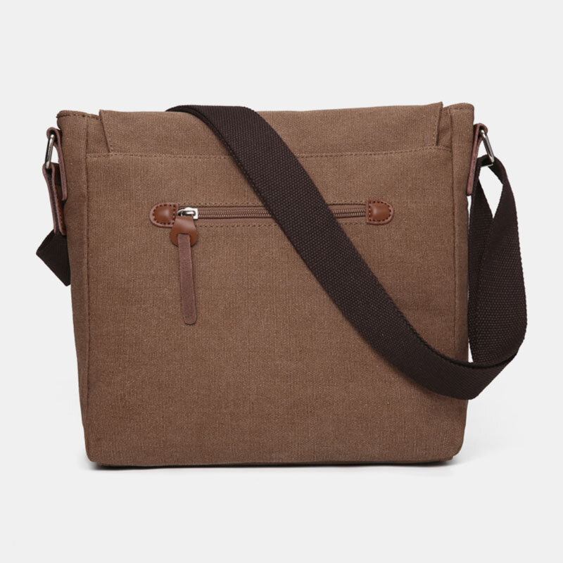 Mænd Dobbelt Frontlomme Med Stor Kapacitet Crossbody-taske Retro Canvas Vandret Ensfarvet Anti-tyveri Skuldertaske