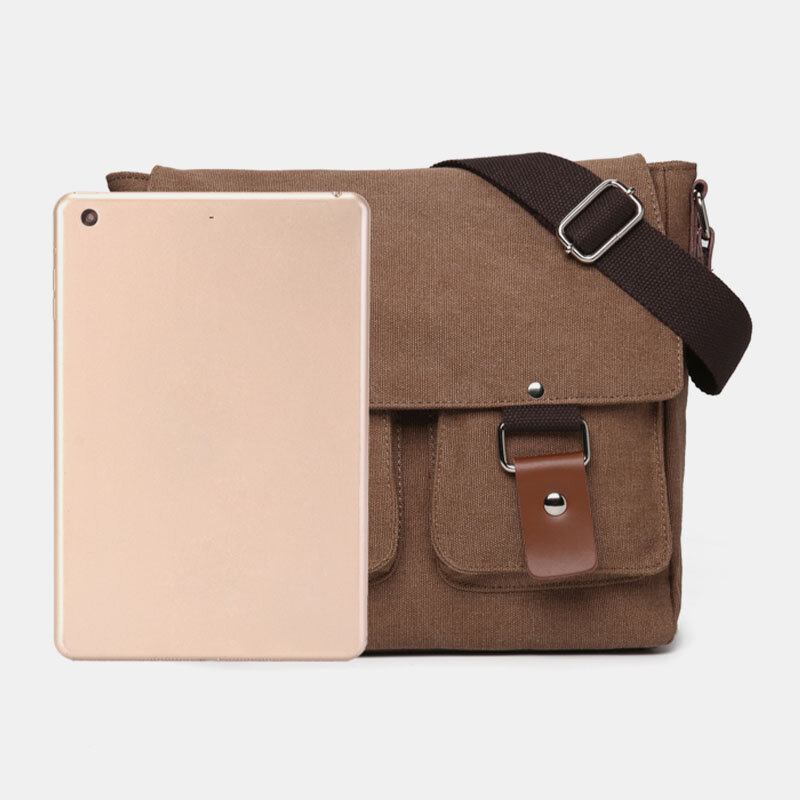 Mænd Dobbelt Frontlomme Med Stor Kapacitet Crossbody-taske Retro Canvas Vandret Ensfarvet Anti-tyveri Skuldertaske