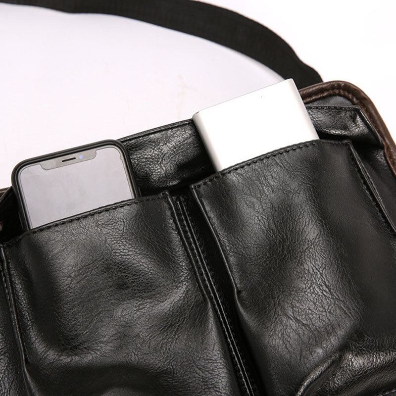 Mænd Dobbeltlags Crossbody Tasker Med Flere Lommer Mode Afslappet Hovedtelefon Huldesign 14 Tommer Bærbar Taske Skuldertaske