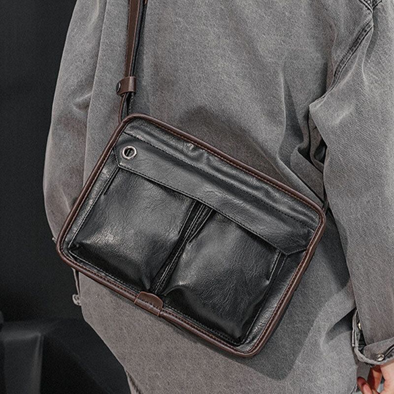 Mænd Dobbeltlags Crossbody Tasker Med Flere Lommer Mode Afslappet Hovedtelefon Huldesign 14 Tommer Bærbar Taske Skuldertaske