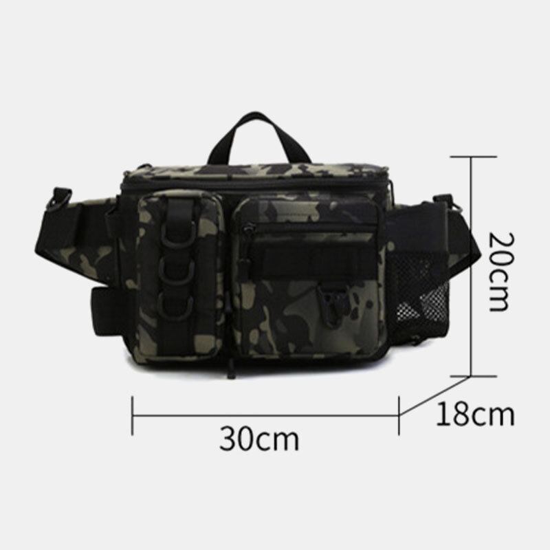 Mænd Fish Taske Multi-lommer Outdoor Tactical Taske Crossbody Taske Taljetaske Oxford Camo Mønster