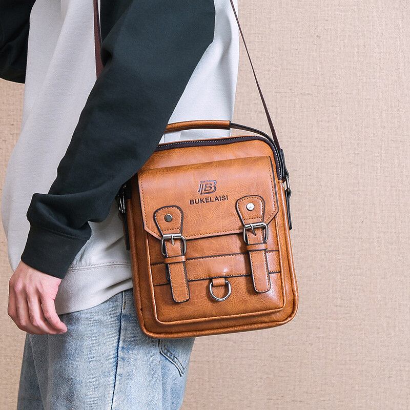 Mænd Imiteret Læder Multi-lomme Anti-tyveri Multi-layers Vandtæt Business Crossbody Taske